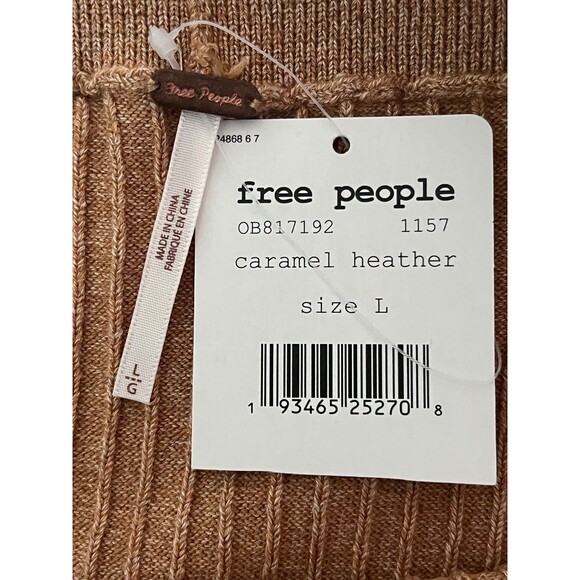 Free People Womens Pencil Skirt Size Large Carmel Heather Split Front Ribbed NEW - Picture 6 of 7